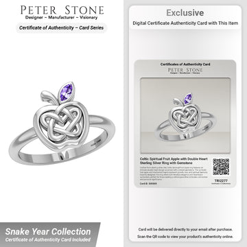 Celtic Spiritual Fruit Apple with Double Heart Sterling Silver Ring with Gemstone TRI2277